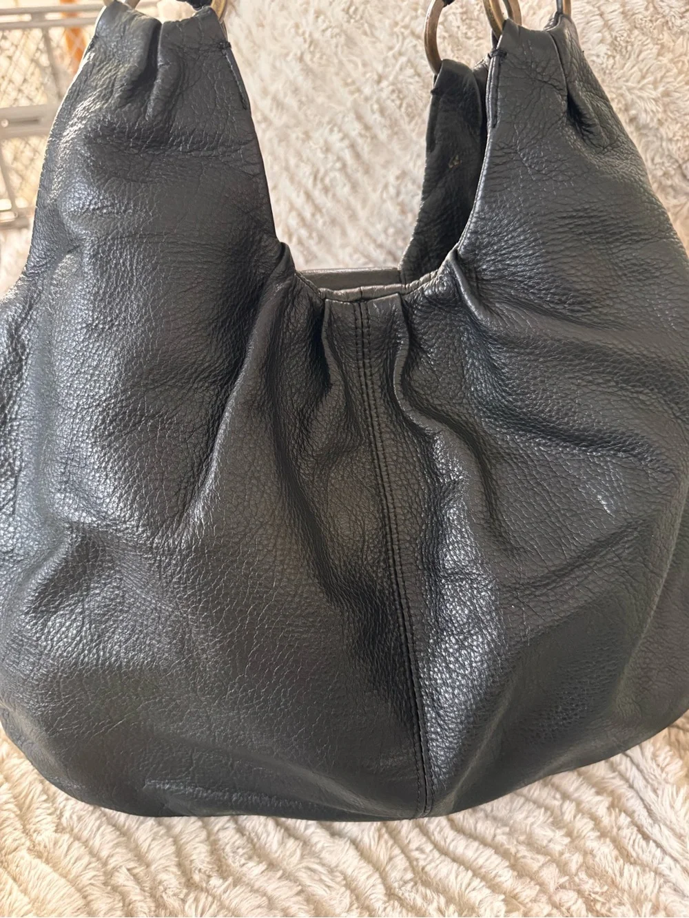 Elliott Lucca Black Leather Braided-Handle Hobo Bag